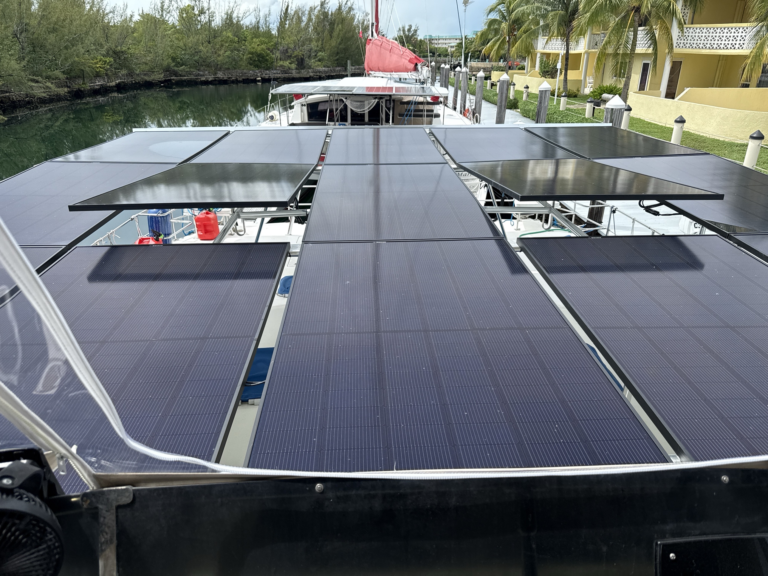 Solar panel array on the front of the boat